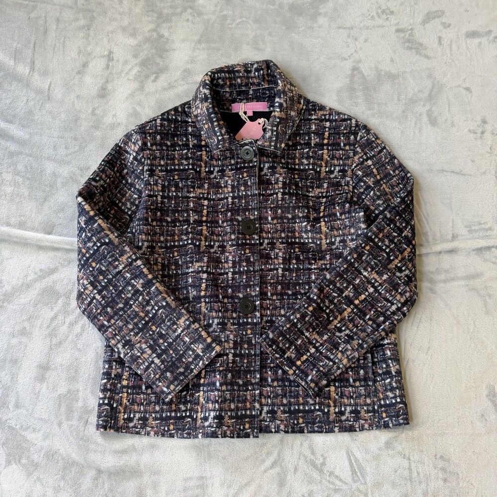 NWT La Fille Des Fleurs Italy Ancona Tekno Fabric Scuba Tweed Jacket Size Small